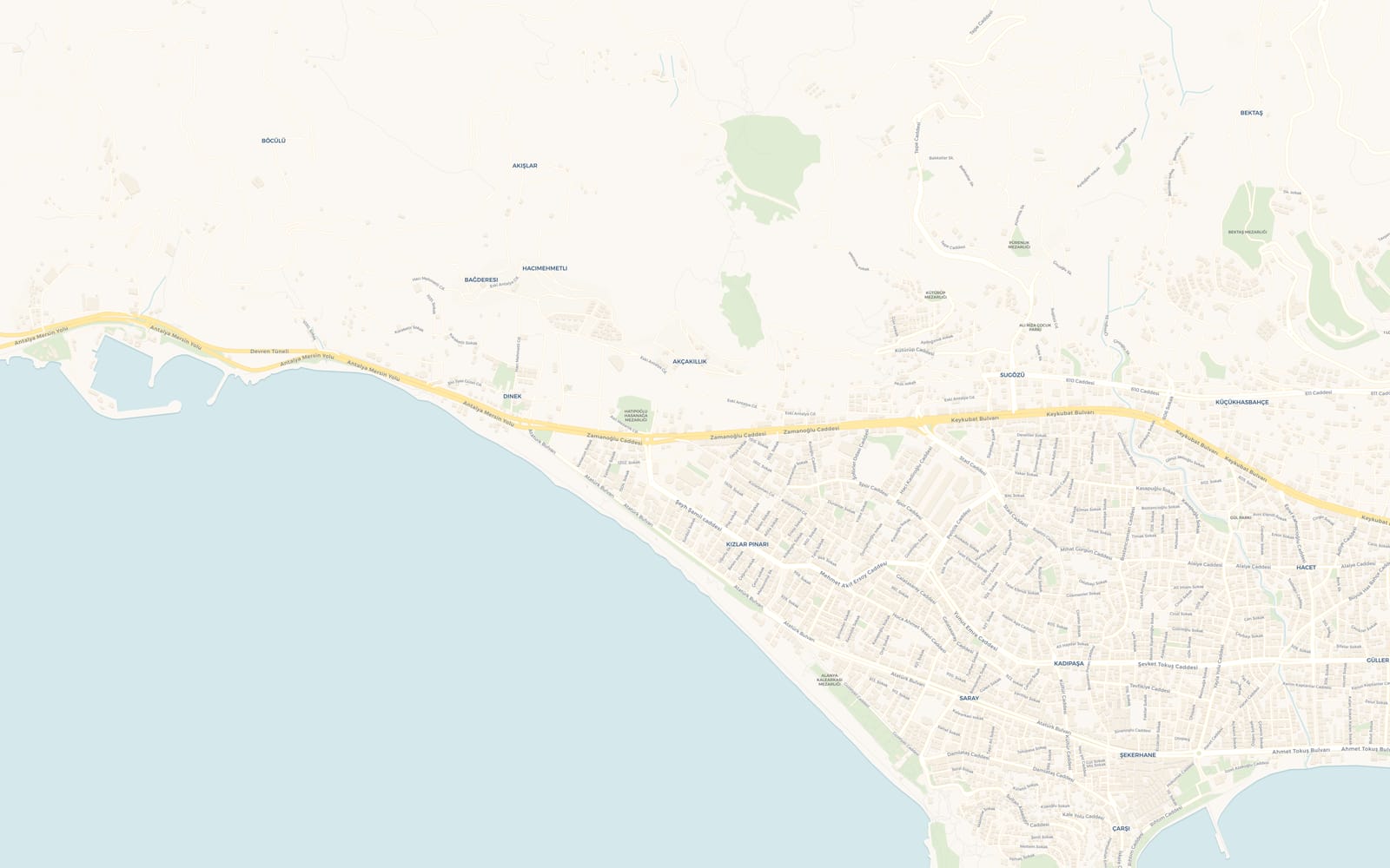Map of the Ataberk Estate head office on Zamanoğlu Caddesi in Alanya, by the Mediterranean coast.